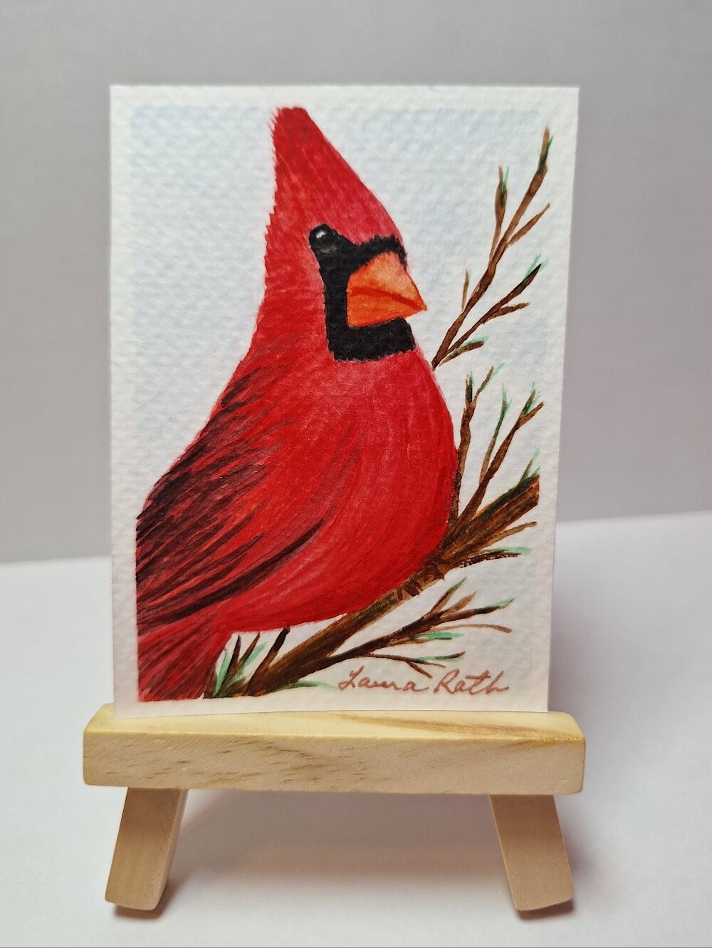 "Cardinal Portrait" Hand-painted gouache painting (Tiny original artwork!)
